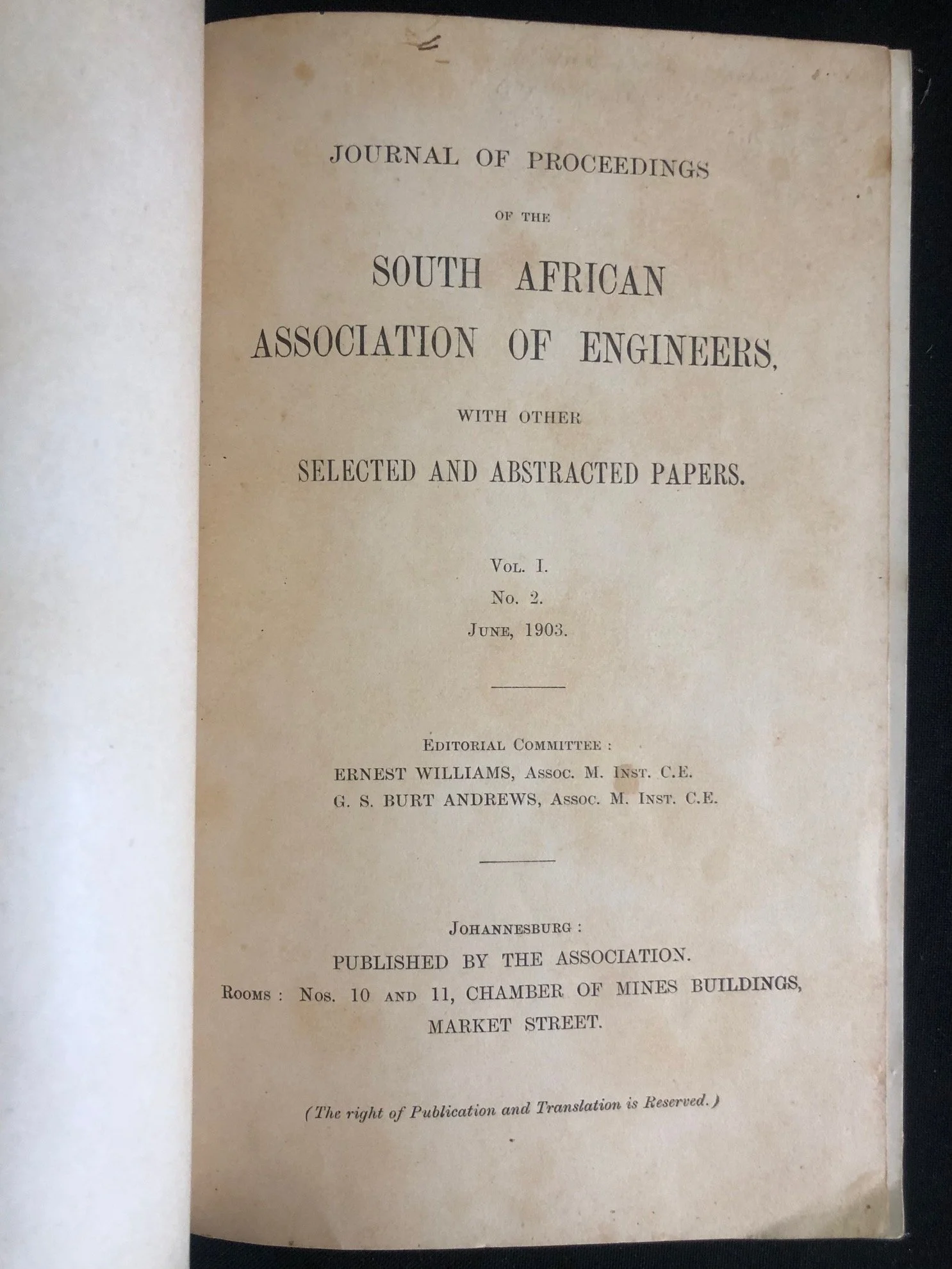 Johannesburg: The Journal of Proceedings of the South African Association of Engineers (1903)
