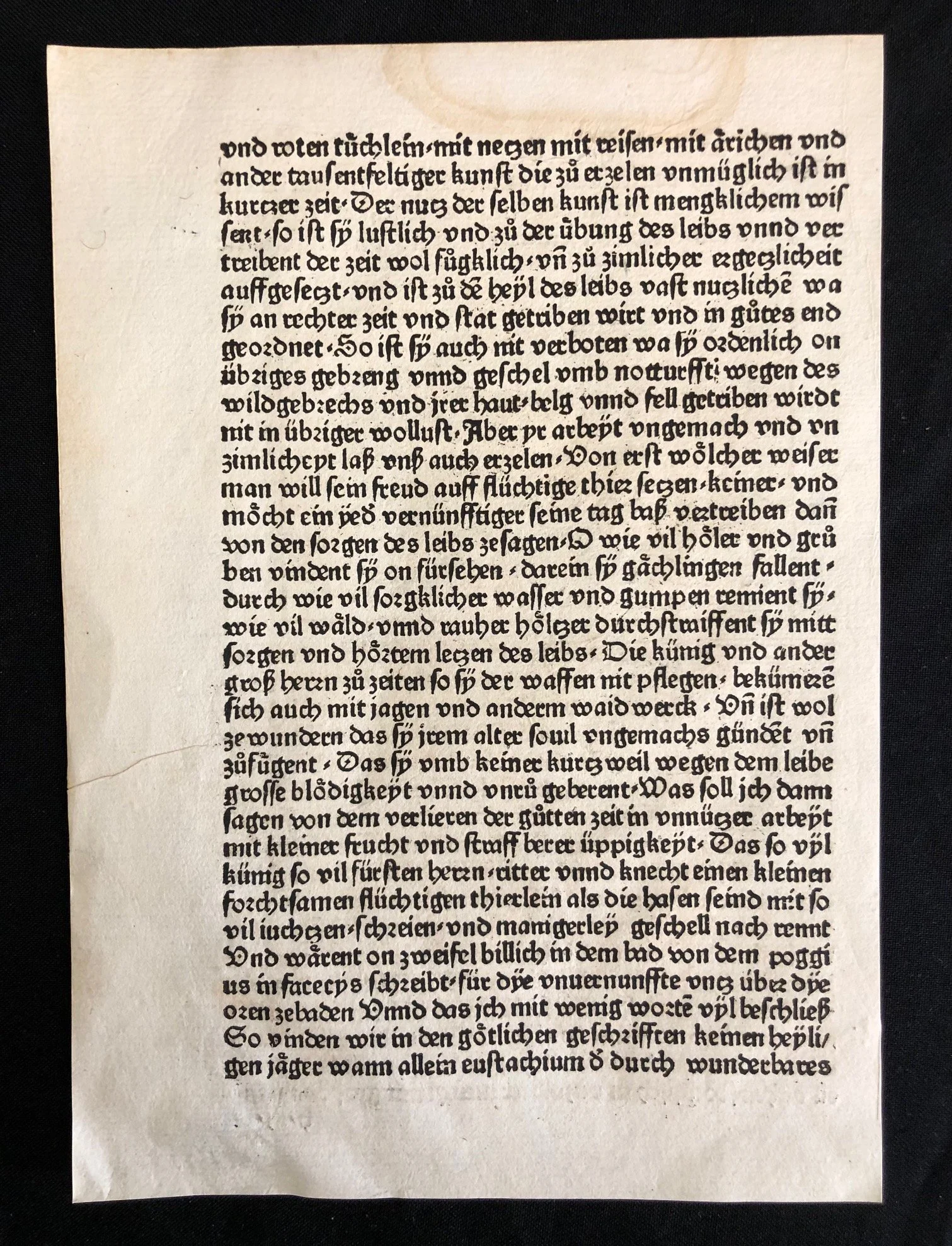 An Incunabula Leaf from a German Translation of (The chapter on hunting) c.1500