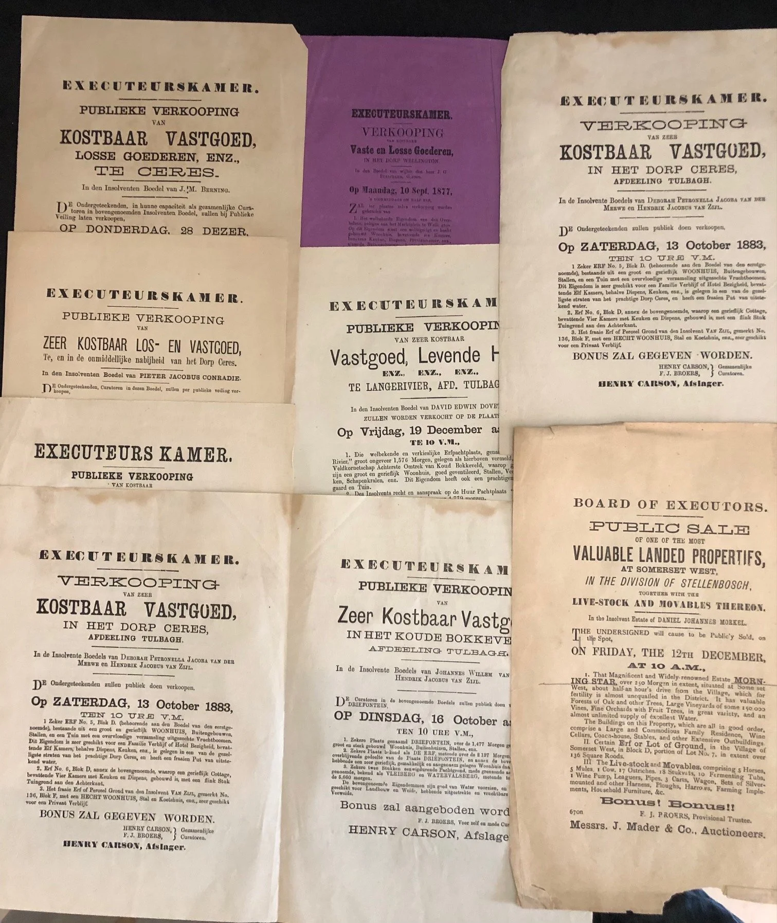 Western Cape Auctioneers Broadsides c.1880’s