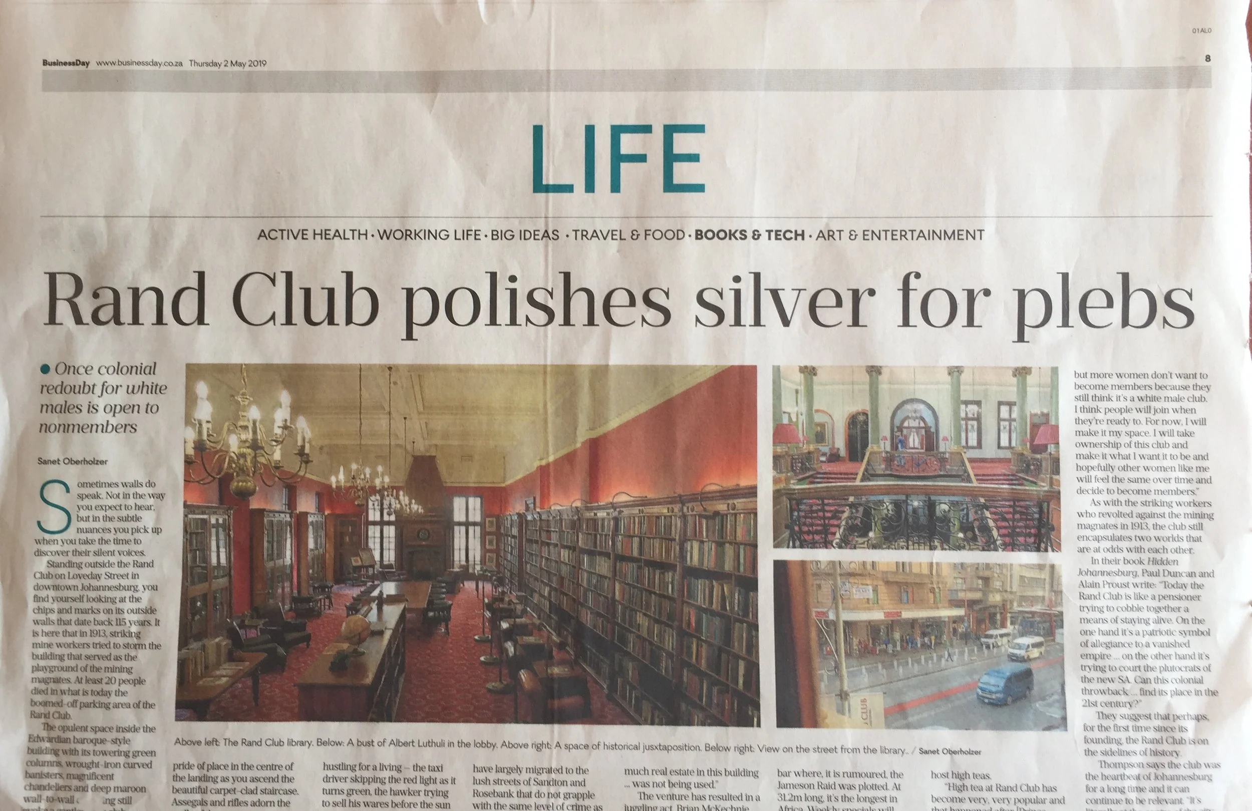 James Findlay – Rand Club polishes silver for plebs – Business Day 3 May 2019