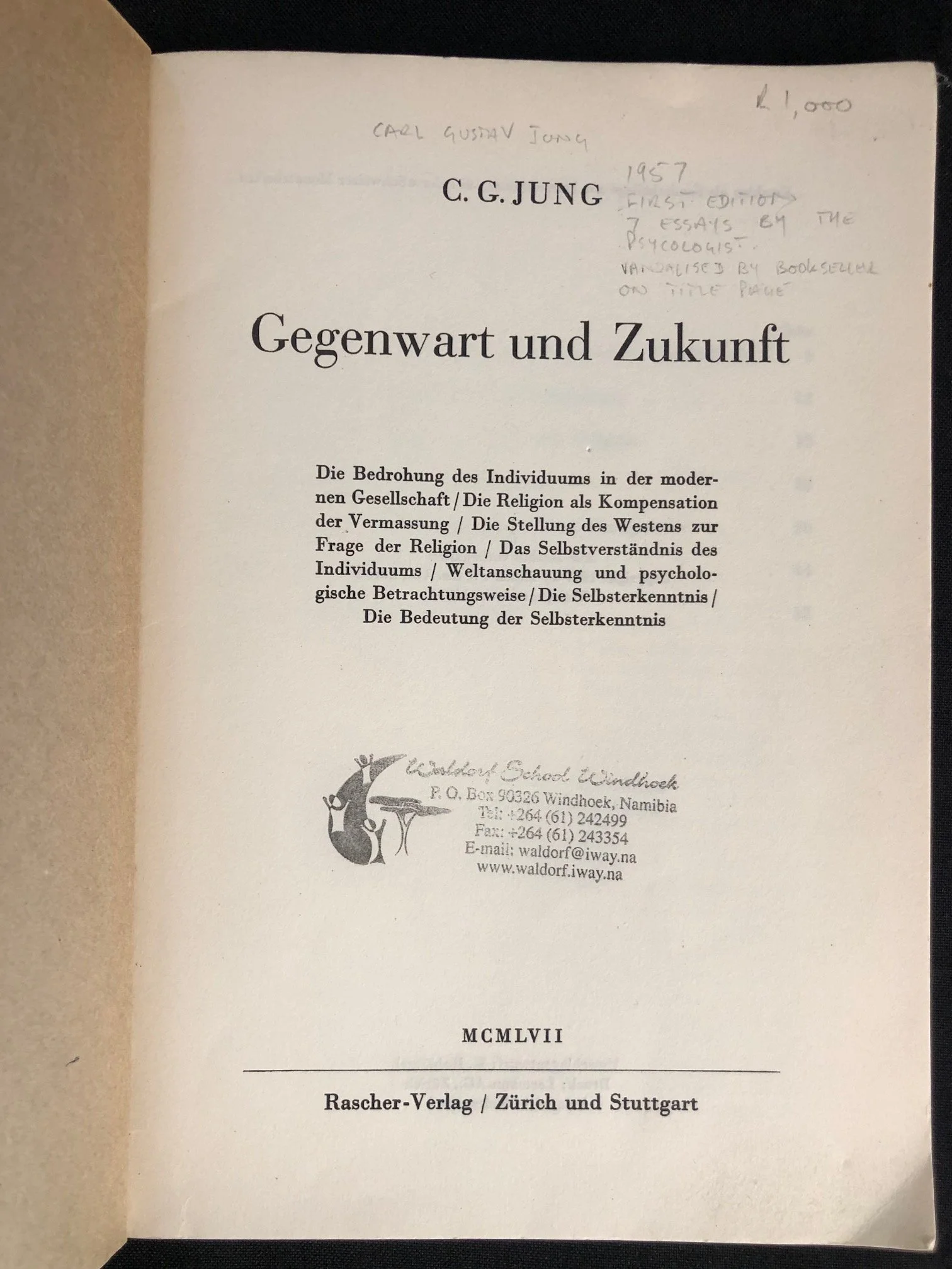 Carl Gustav Jung - The Undiscovered Self, German First Edition (1957)