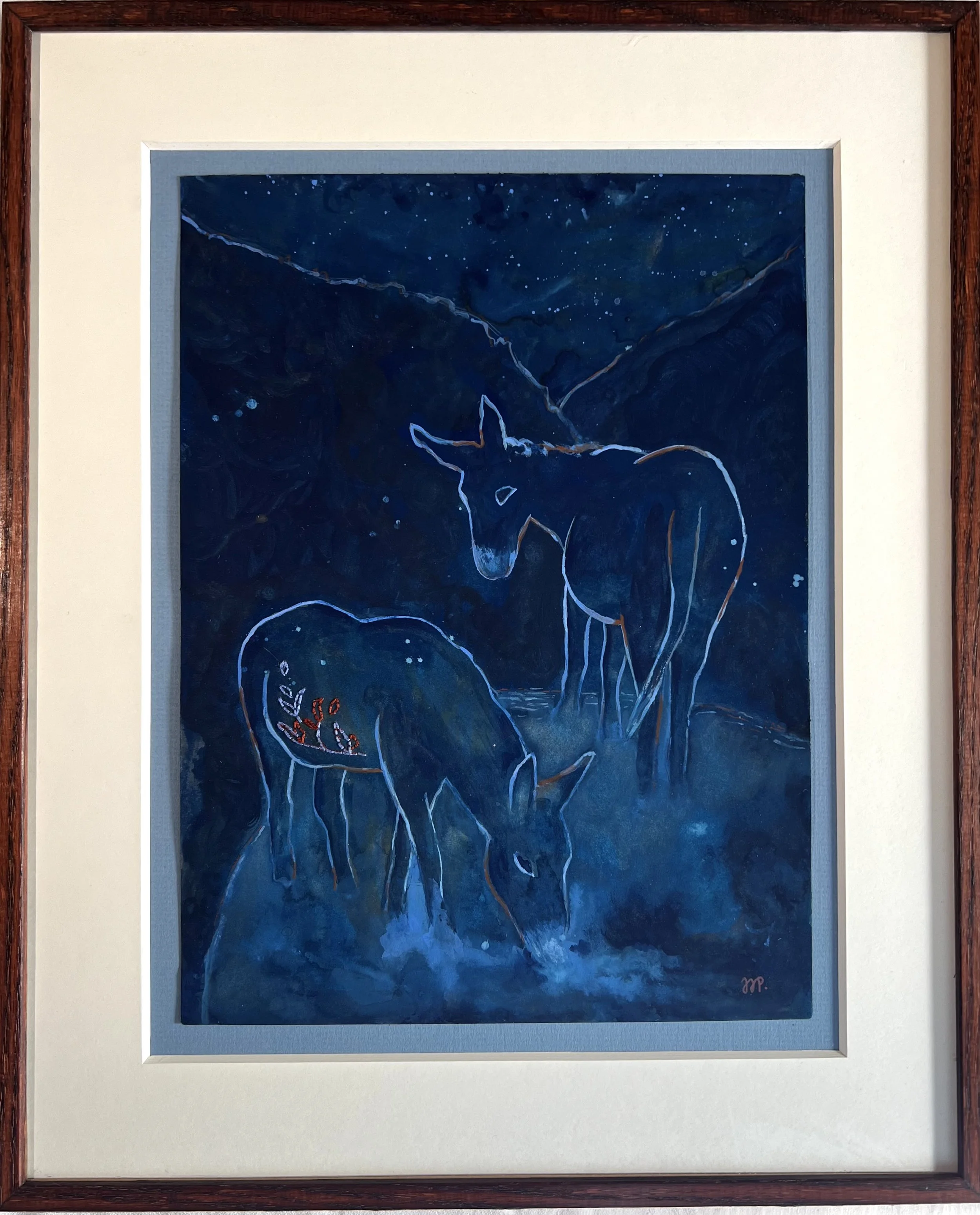 Couple d'anes dans la nuit. Encadré sur mesure