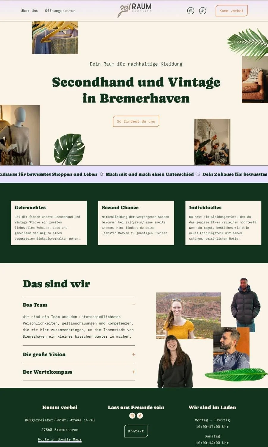 Webdesign für Secondhandladen im Collage Editorial Design