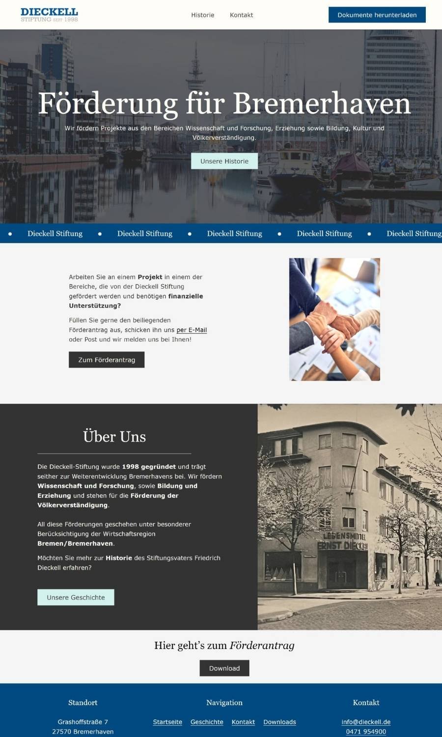 Blau-graue Website für Stiftung für Bildung und Kultur