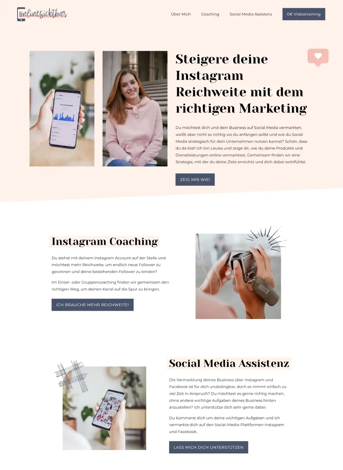 Homepage Social Media Coach Louisa