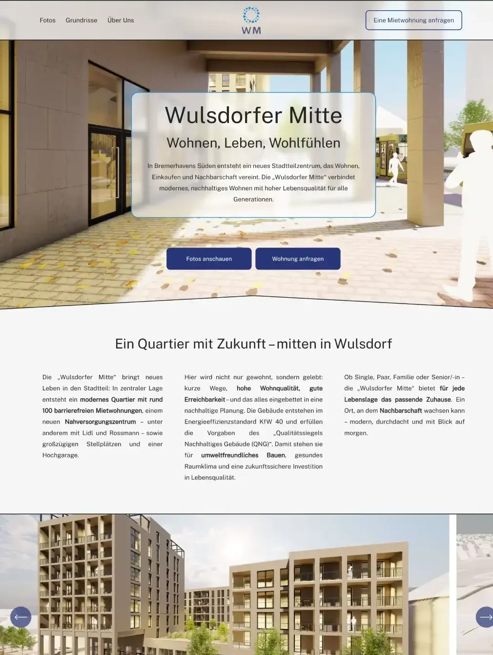 Website eines Wohnungsprojektes