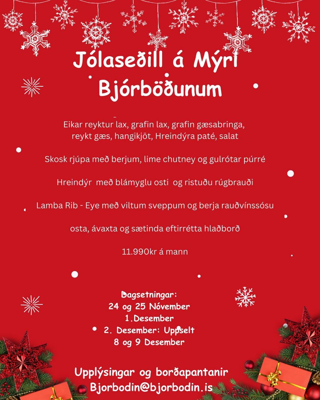 Ekki missa af j&oacute;lase&eth;linum &aacute; M&yacute;ri🎄 uppl&yacute;singar og bor&eth;apantanir &aacute; bjorbodin@bjorbodin.is🎄🍻