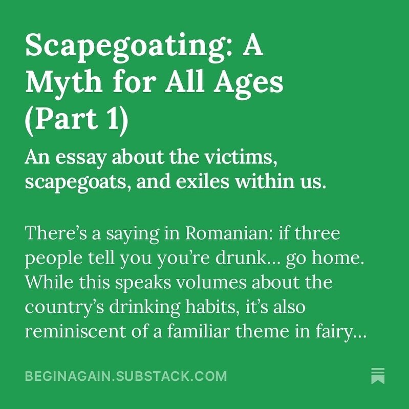 From my latest essay, now available on beginagain.substack.com:

&ldquo;As a psychotherapist, I am much more interested in the unconscious forces that move a parent to scapegoat their own child&ndash;and the equivalent response from the child who acc