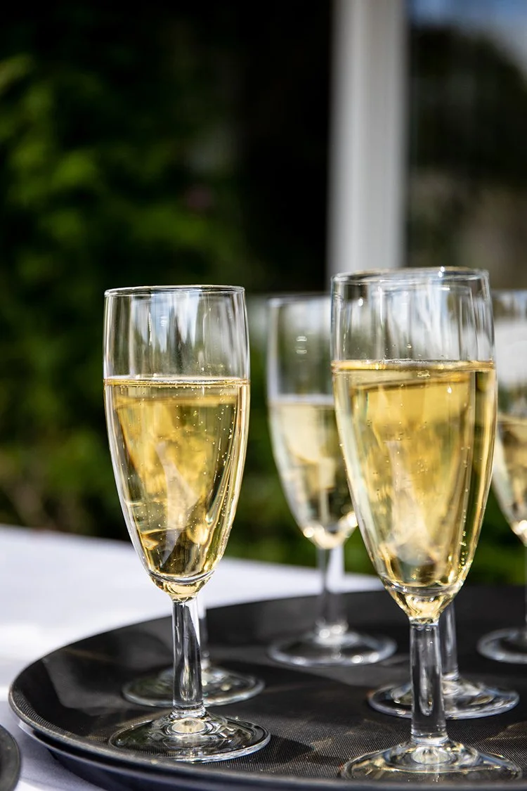 glasses of champagne at wedding in devon