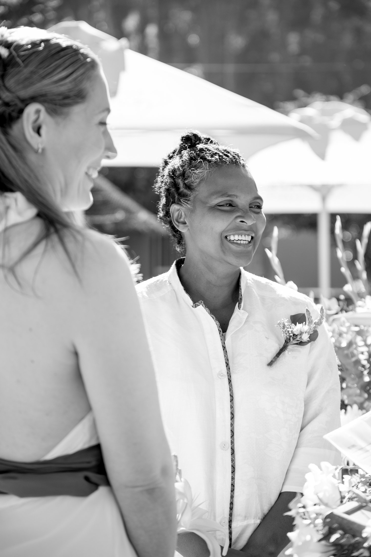 detail of bride laughing