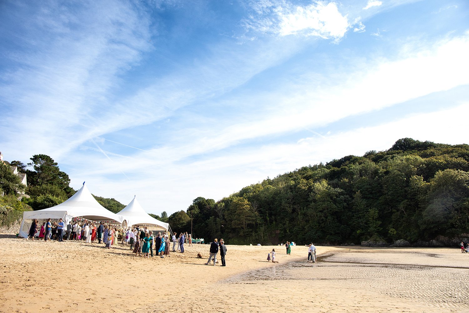 wedding party at mill bay beach in devon