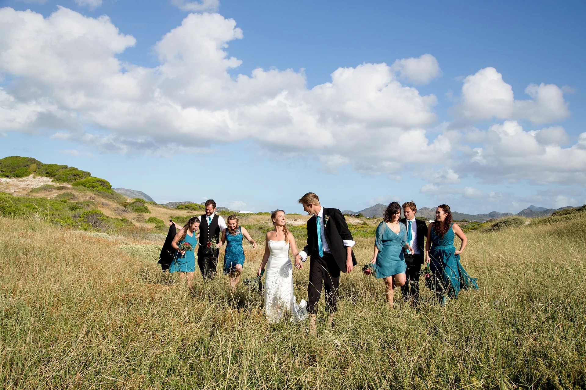 bride and groom with bridesmaids and groomsmen