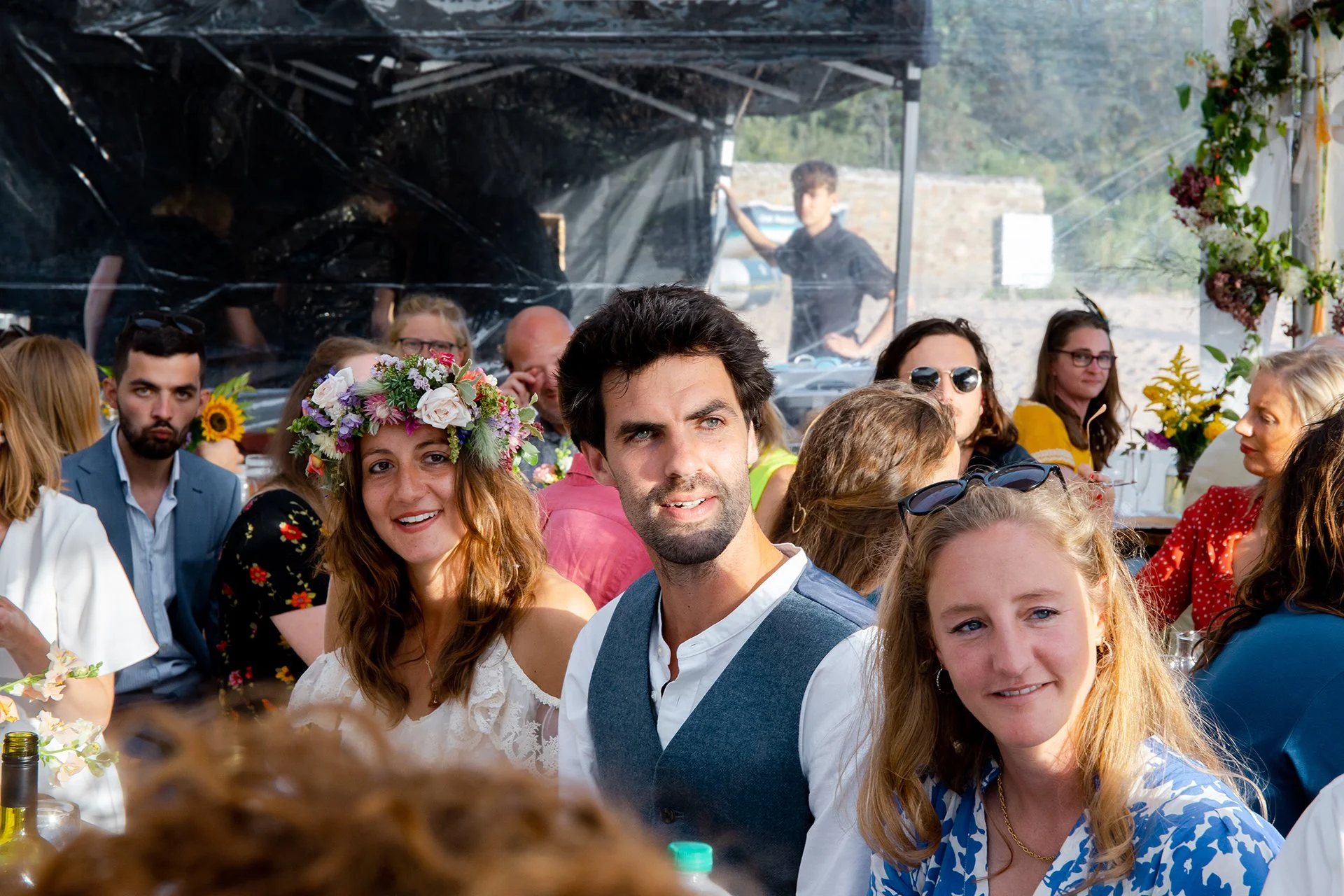 groom and bride listening to speech
