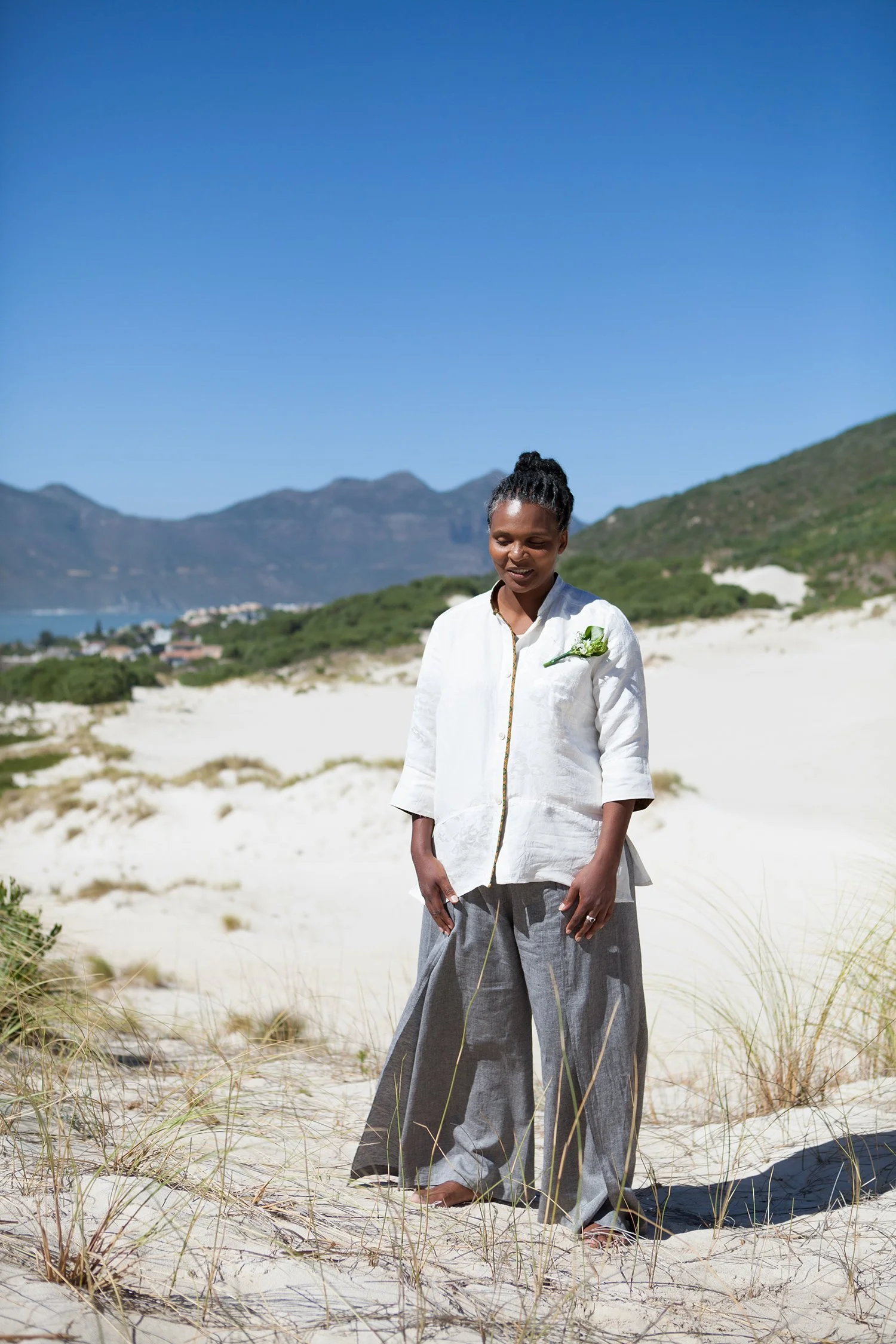 portrait of same sex bride on beach