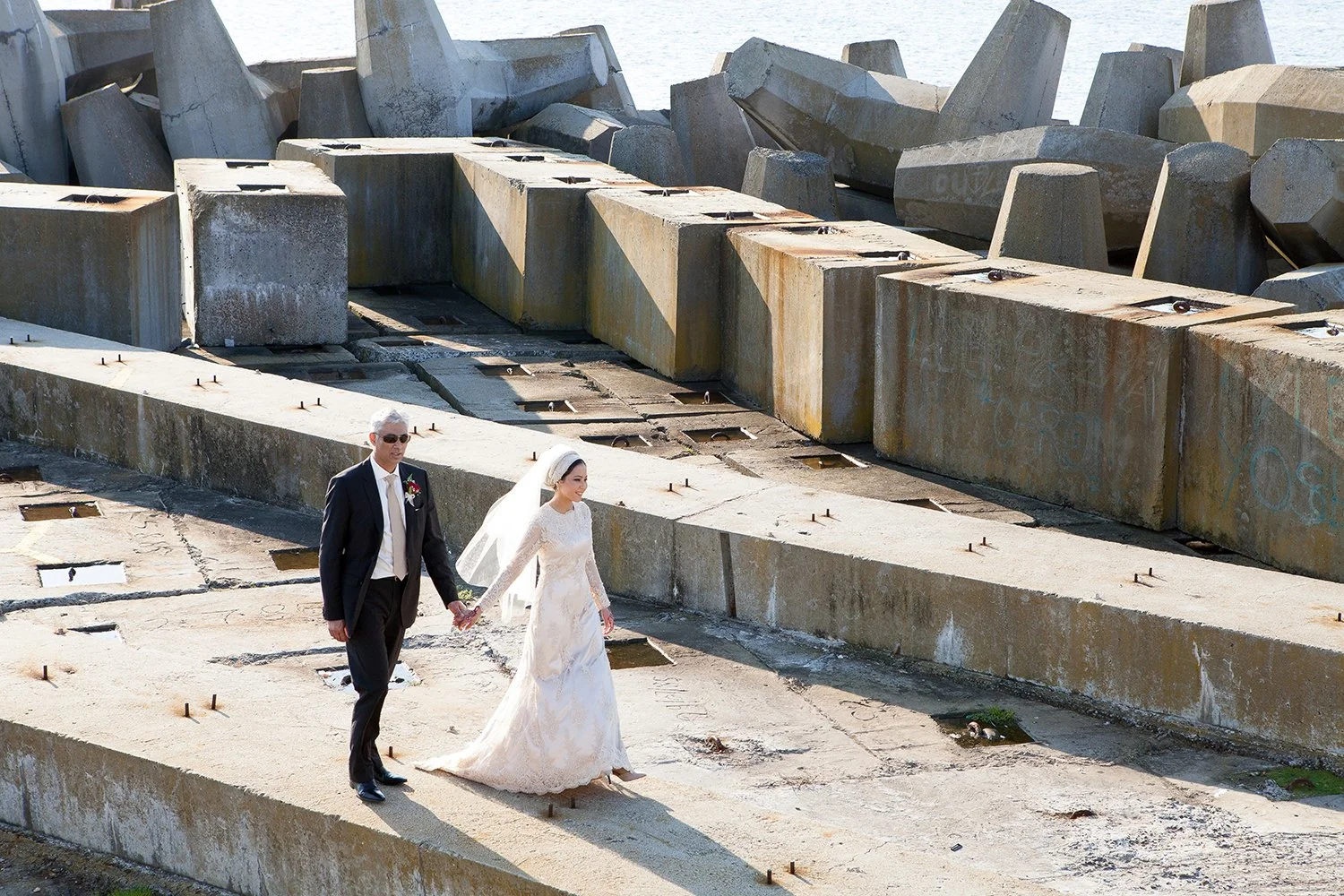 Hindu bride and groom walking