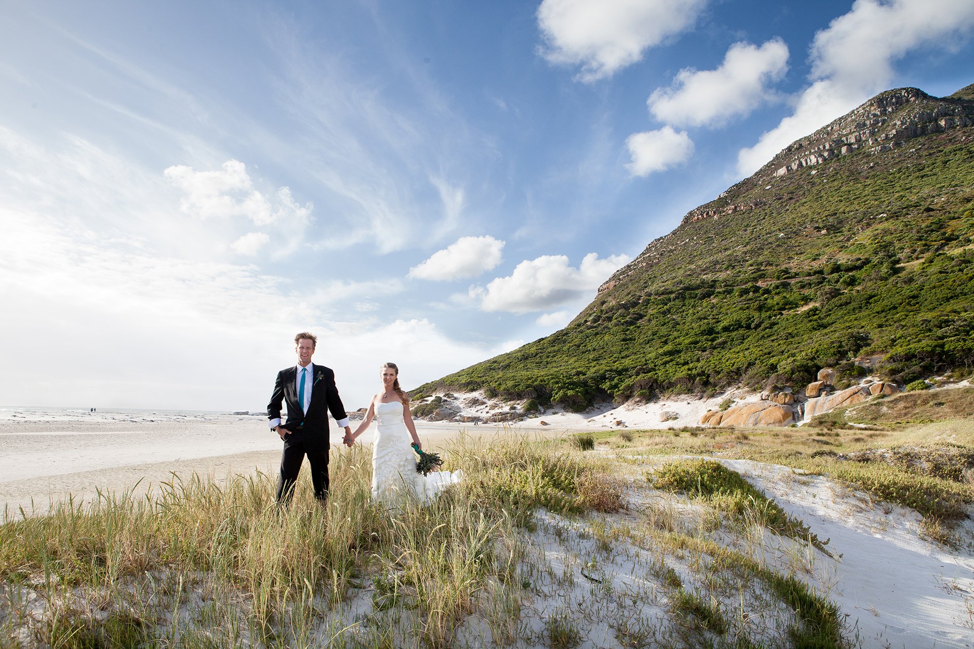 bride and groom on south african beach