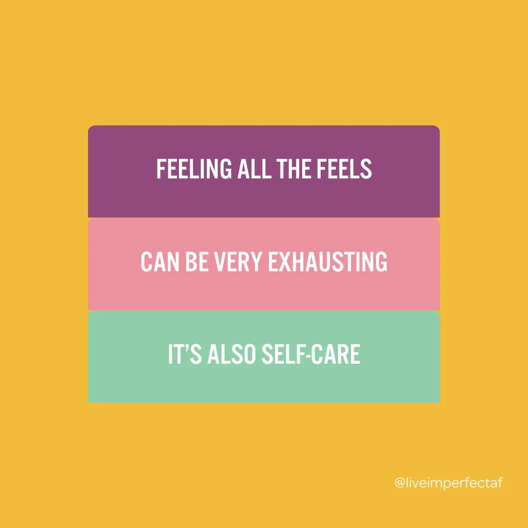 💜 &quot;Feeling all the feels can be very exhausting. It's also self-care.&quot;⁠
⁠
🌸 Sometimes we think self-care is bubble baths + face masks. But sometimes it's letting yourself feel everything without pushing it away.⁠
⁠
✨ Processing emotions t