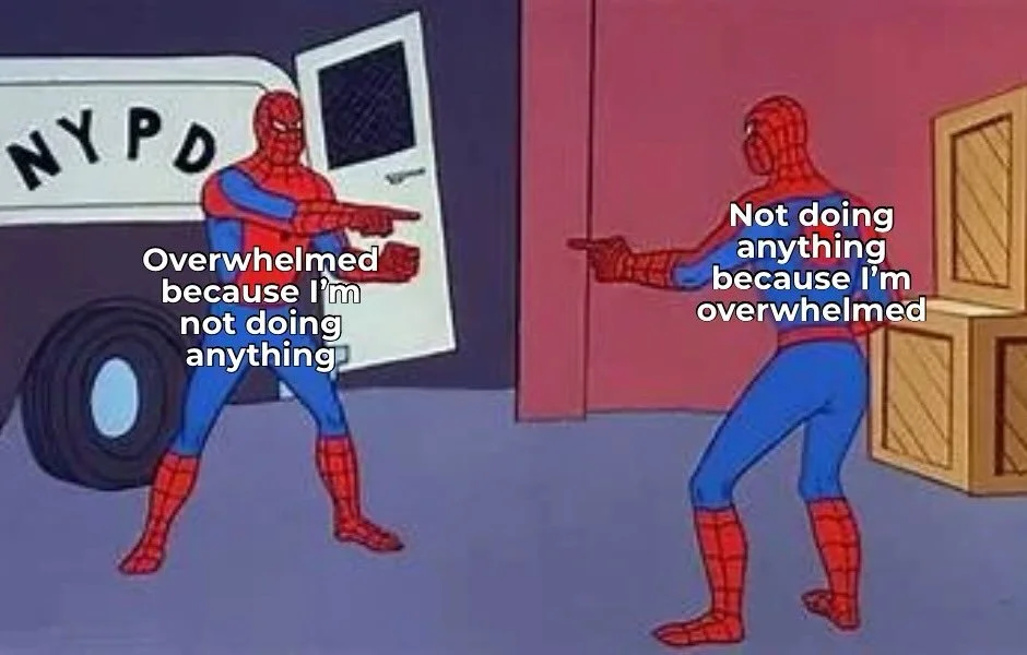 Have you ever been stuck in this loop? 🔁

You&rsquo;re overwhelmed, so you shut down.
Then you feel guilty for shutting down&hellip; which makes you even more overwhelmed.

Yeah. Same. 😮&zwj;💨

Maybe the answer isn&rsquo;t forcing yourself harder.