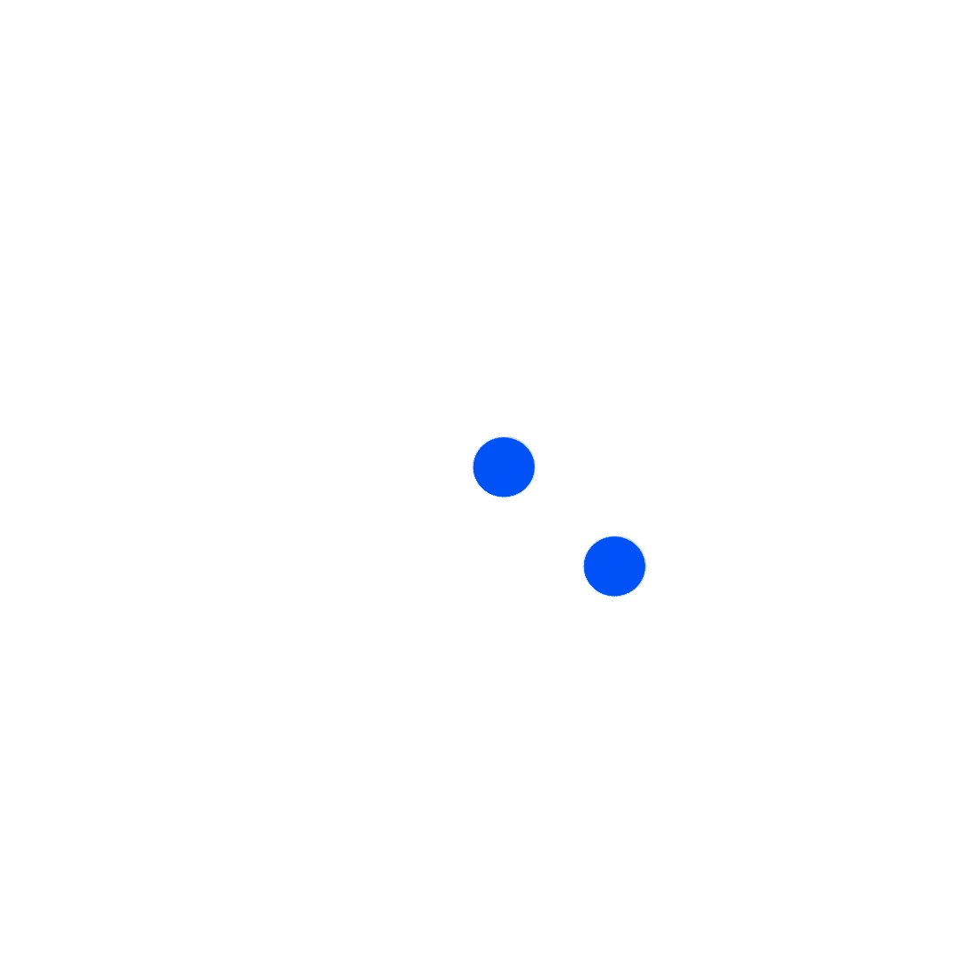 Two blue dots on a white background.