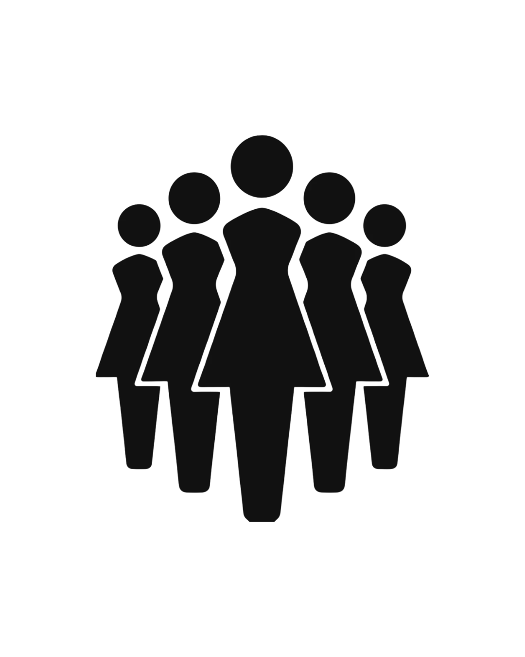 Silhouettes of six women standing in a group, facing forward.