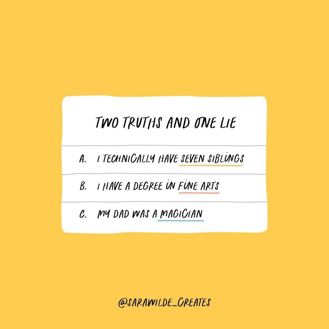 Let's play a game!⁠
Two truths and one lie. The winner gets my undying love and friendship. ⁠😉⁠
A. I technically have seven siblings.⁠
B. I have a degree in fine arts.⁠
C. My dad was a magician. ⁠
⁠◌◌◌⁠
#SaraWildePhotography #SaraWildeCreates #Conte