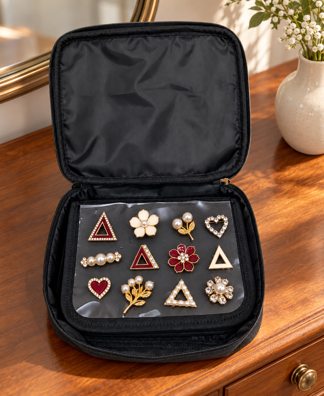 Open Delta Brooch Organizer Open onDresser.png