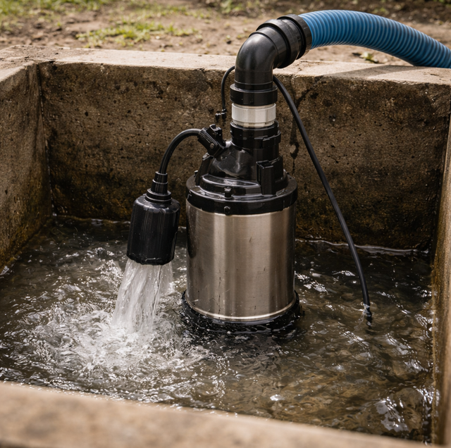 residential sump pump running beside flooded basement wall