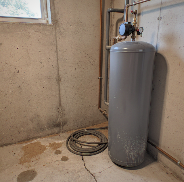pressure tank beside water pump with gauge