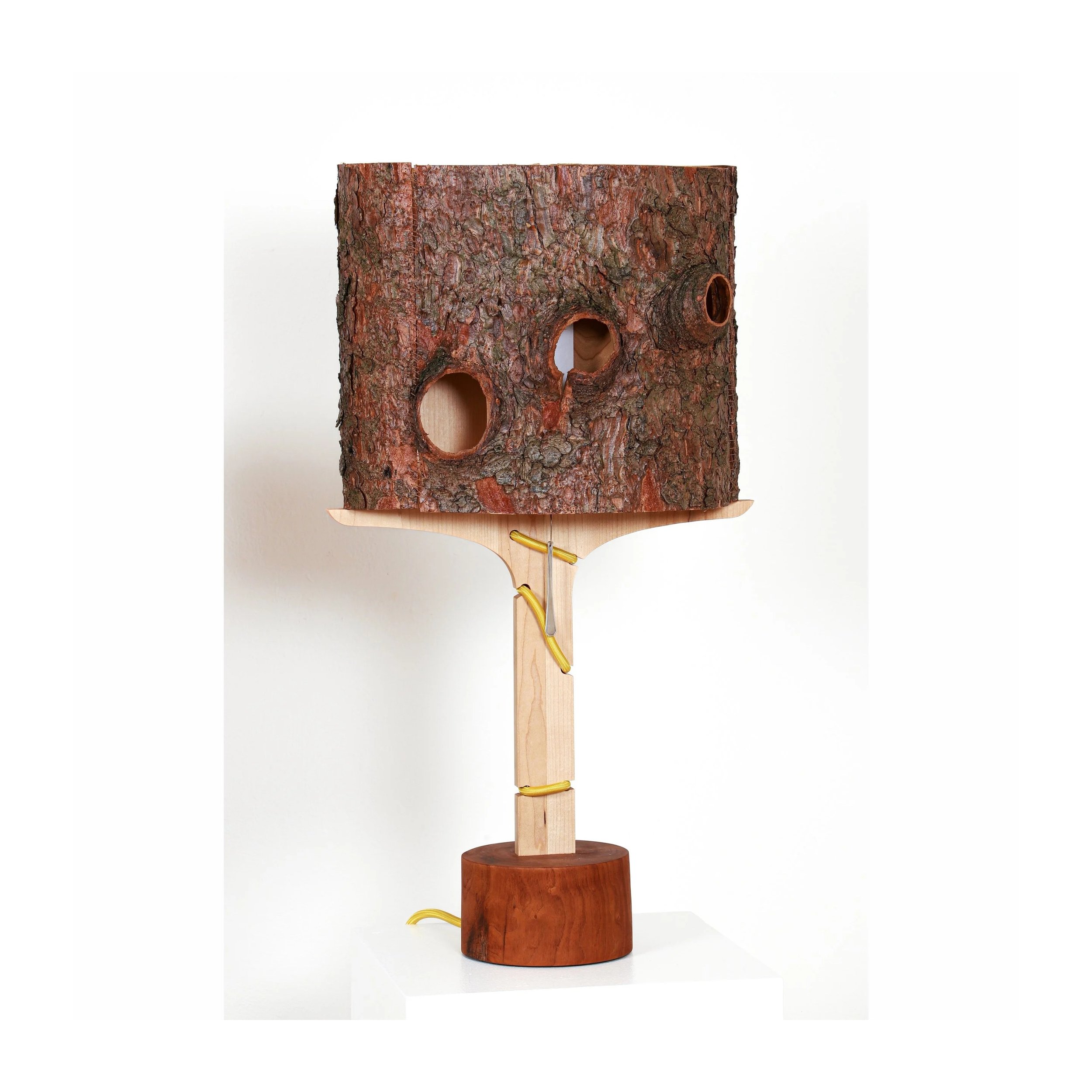 Spruce Bark Lamps + Tables