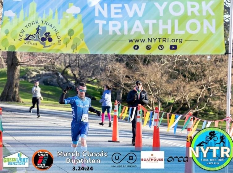 One more from the win at @newyorktriathlon's #MarchClassicDuathlon before we ship off to #Boston. Fun fact, the tip of my finger is STILL numb from the cold, but thanks to @velotoze my toes never froze! 
.. 
Apart from the #AeroSocks that helped me s