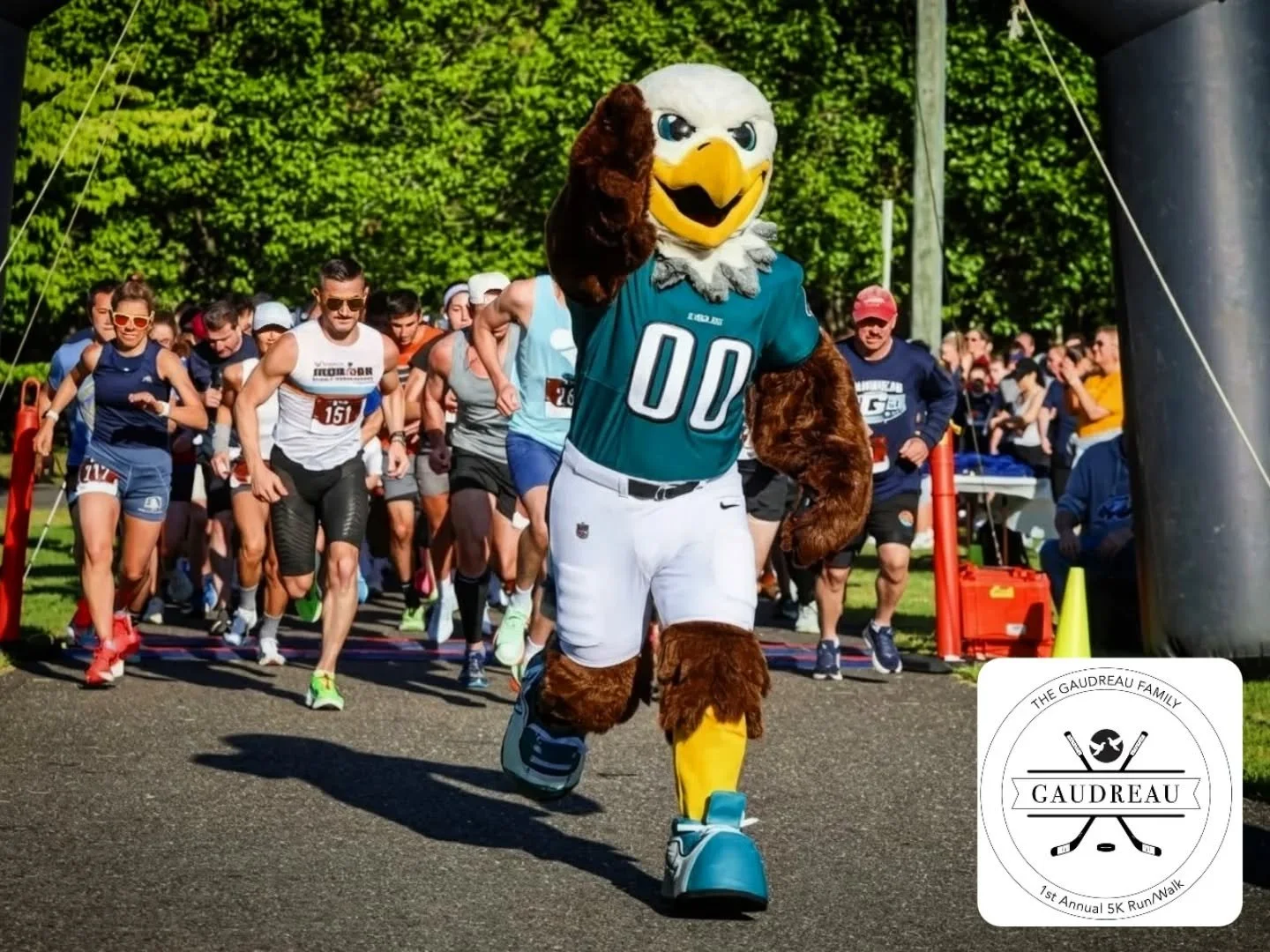 Look at these legends I got to hang out with at the Gaudreau Family 5k! It was such a fun day from start to finish, and I can't wait for next year already. 

Swoop was definitely the fastest mascot, but Gritty and the Phanatic were pretty neck and ne