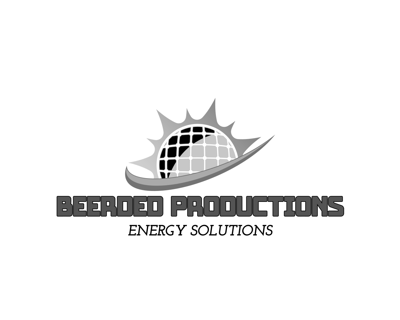 Logo for BeerD Productions featuring a stylized globe with a grid pattern, surrounded by a sunburst, and an swoosh below, with the company name underneath in bold gray letters.