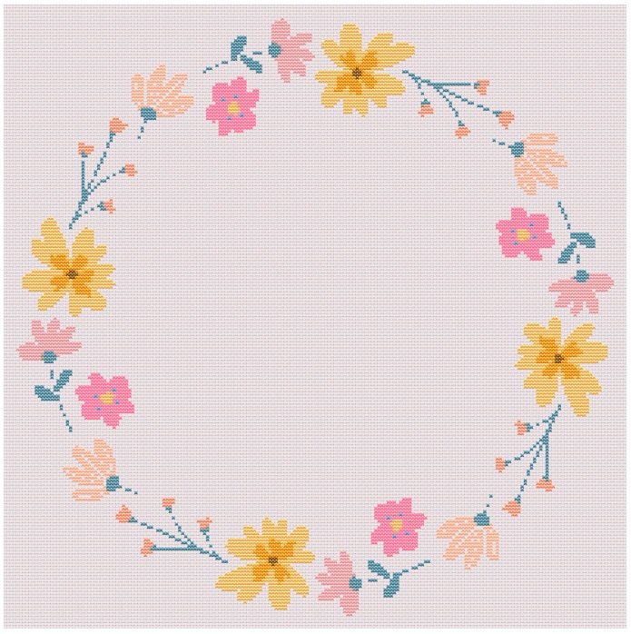 Spring floral wreath cross-stitch PATTERN ONLY beginner border easy project gift pretty modern cute flower border new