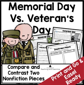 Memorial Day Compare and Contrast Writing Activity With Veteran's Day for 2nd