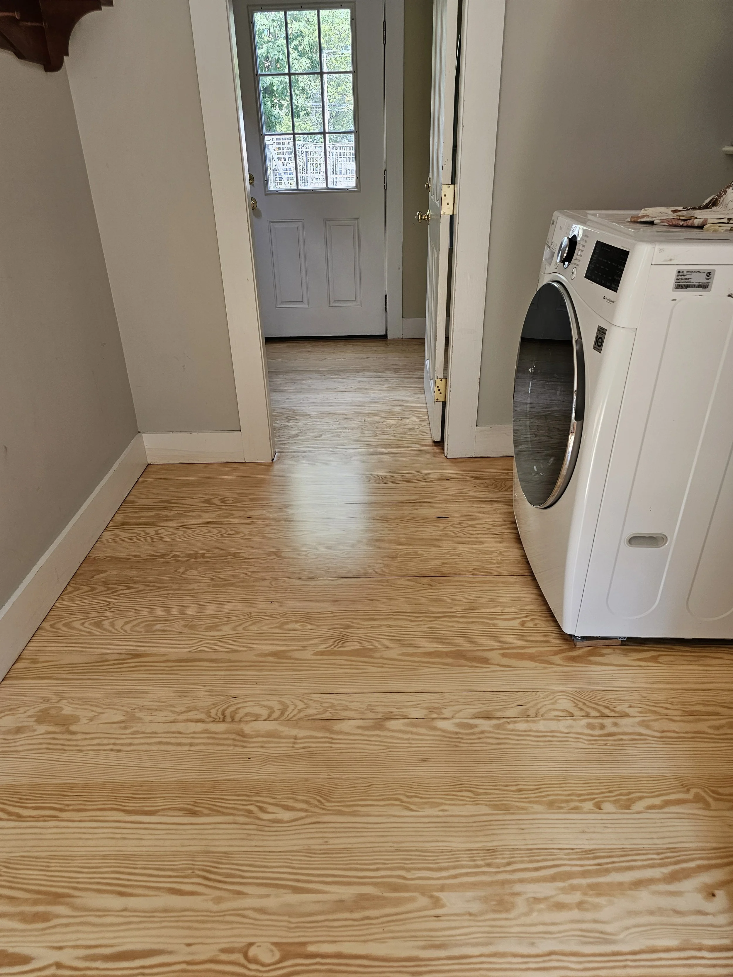 Sand and refinish Southern Yellow Pine flooring, Yarmouth 2025