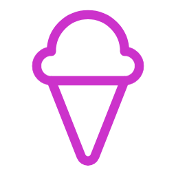 Outline of an ice cream cone in purple on a black background.