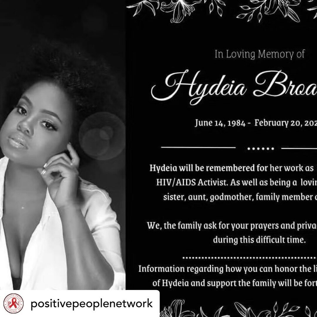 @positivepeoplenetwork 
A Tribute to Hydia Broadbent: A Shining Star in the World of HIV Advocacy By Positive People Network, Inc. 

In the realms of advocacy, dance, and sisterhood, we bid a bittersweet farewell to a remarkable soul, Hydia Broadbent