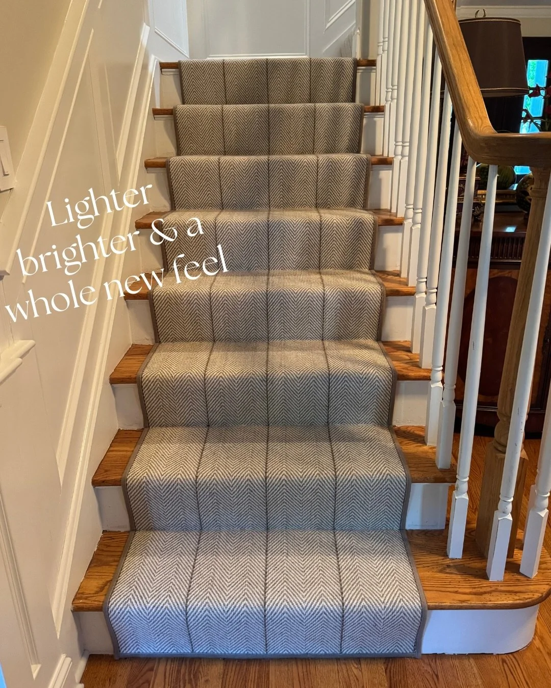 Lighter, brighter, and a whole new feel! 

#beforeandafter #staircasedesign #rug #newjerseydesign #brighterdesign