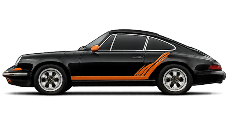Véhicule noir personnalisé avec accents orange