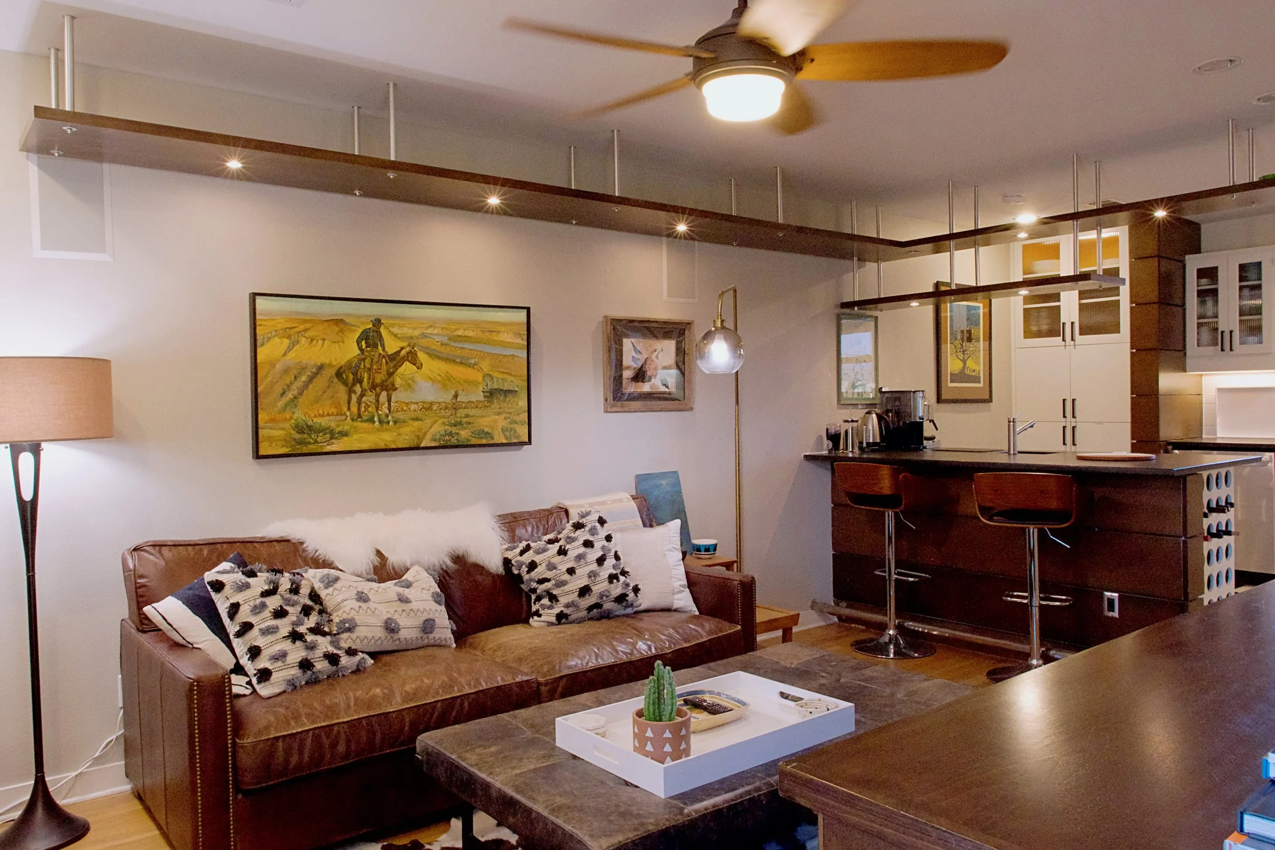 Den is off of Dining Room and Kitchen with Coffee, Tea or Beverage Bar. Wine & Beverage Refrigerator with Ice Maker a few steps behind the Bar. Leather Sofa Sleeps 1.