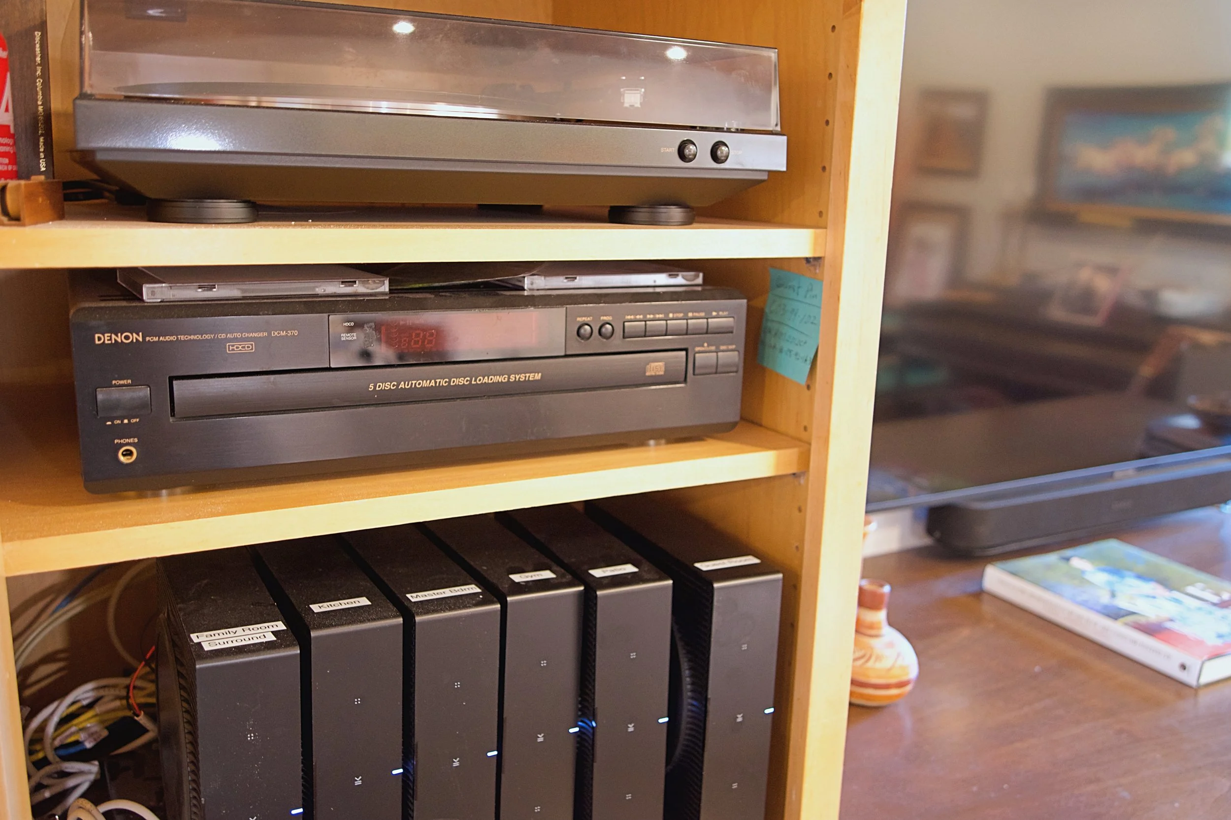 9 Channel Sonos System with All Music Streaming Apps Operated by Guest's Phone. LP Player with Vintage Albums, CD Player with Large Selection of CDs located Library Hall.