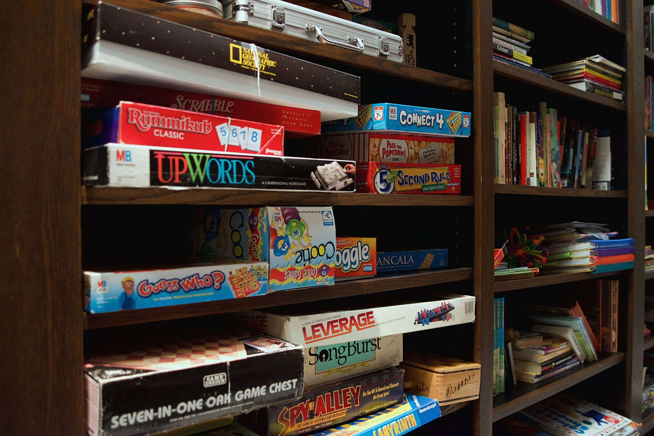 Hallway Library is Filled with Games for all Ages, Books for Teens & Children.