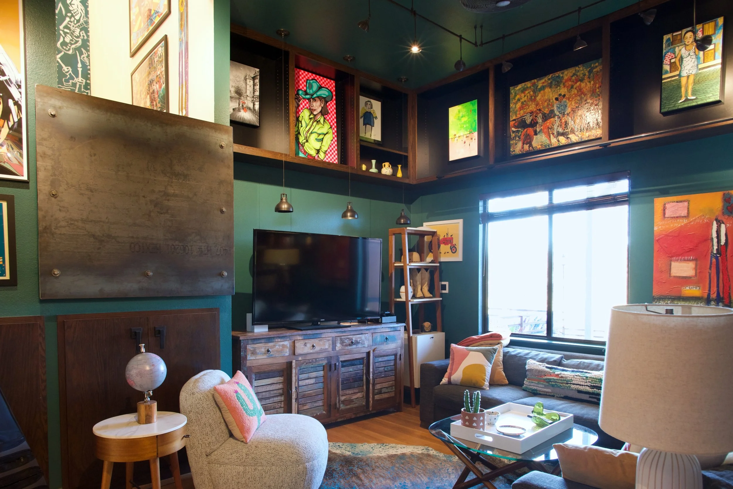 Library includes HDTV, Sonos Surround, Apple TV, XBox, Sectional which Sleeps 2 and Sliding Glass Pocket Doors for Privacy.