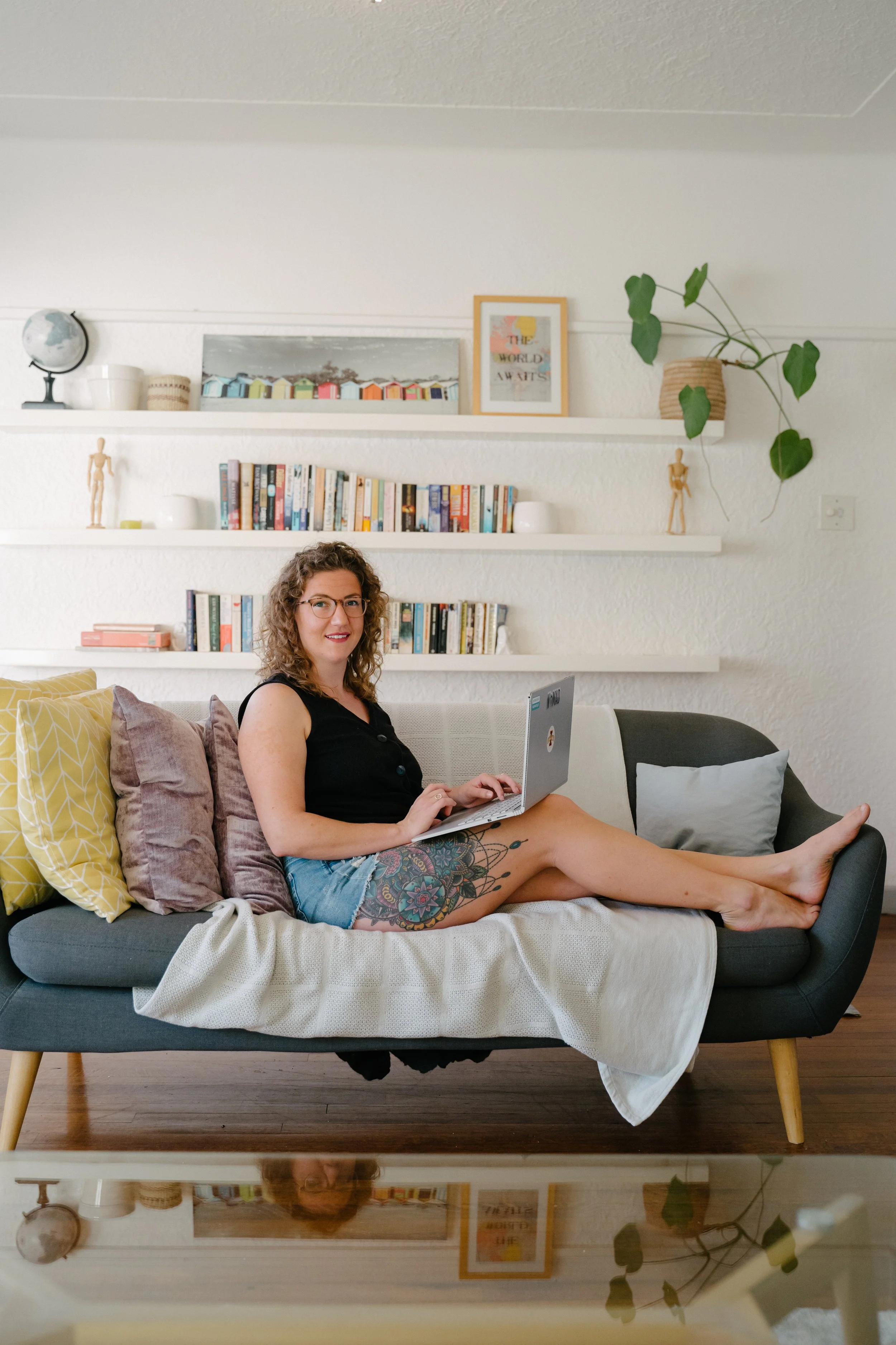 Sam on her laptop during a VIP copywriting day