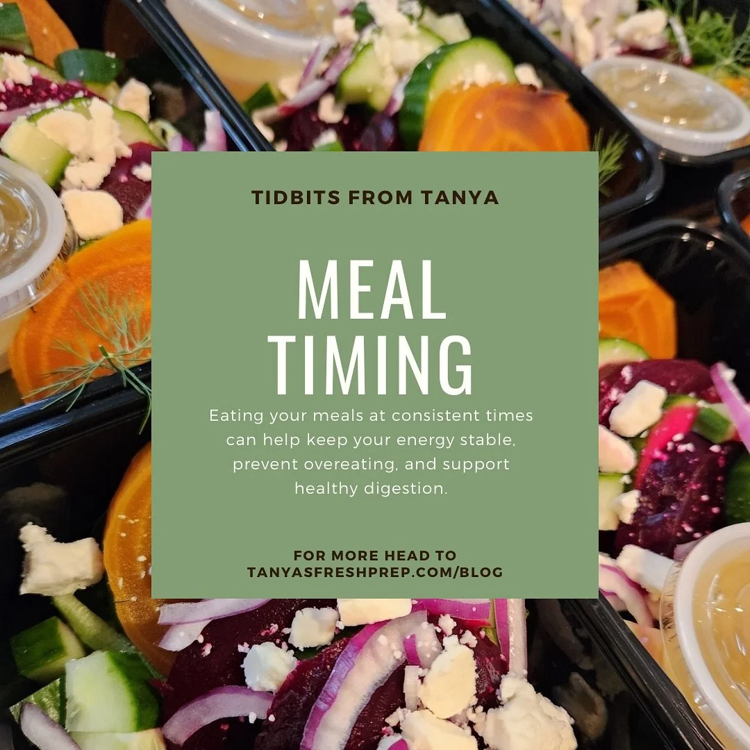 🎉HAPPY FRIDAY! We’re back with more Tidbits from Tanya! We’re looking at meal timing.
⏰Why we love consistent meal timing:
•Keeps blood sugar levels balanced throughout the day
•Helps avoid the “afternoon slump”