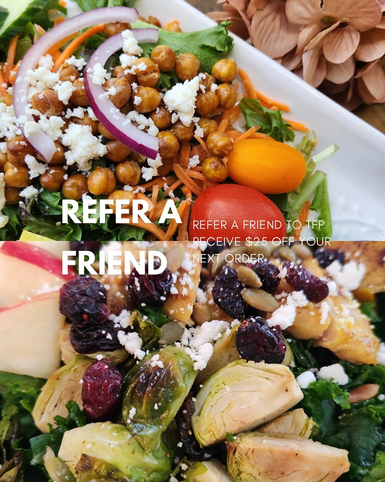 🍁Fall Referral Promo
✨Know someone who could use some TFP magic in their life? Refer a friend to Tanya’s Fresh Prep and receive $25.00 off your next order.
🥑At Tanya’s Fresh Prep, each meal taste amazing and helps you stay on track wi