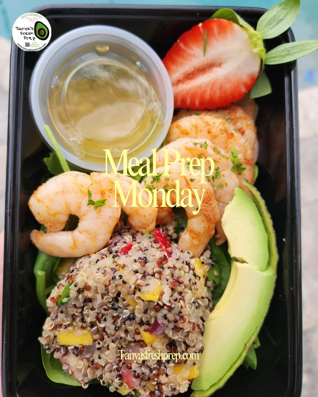✨IT&rsquo;S MEAL PREP MONDAY✨

That means meals went out yesterday and your refrigerator is ready for the week ahead! 

Here are two of the delicious meals that were on the menu: 
🍓Strawberry Mango Quinoa Bowl with Grilled Shrimp
🥗Skewered Parmesan