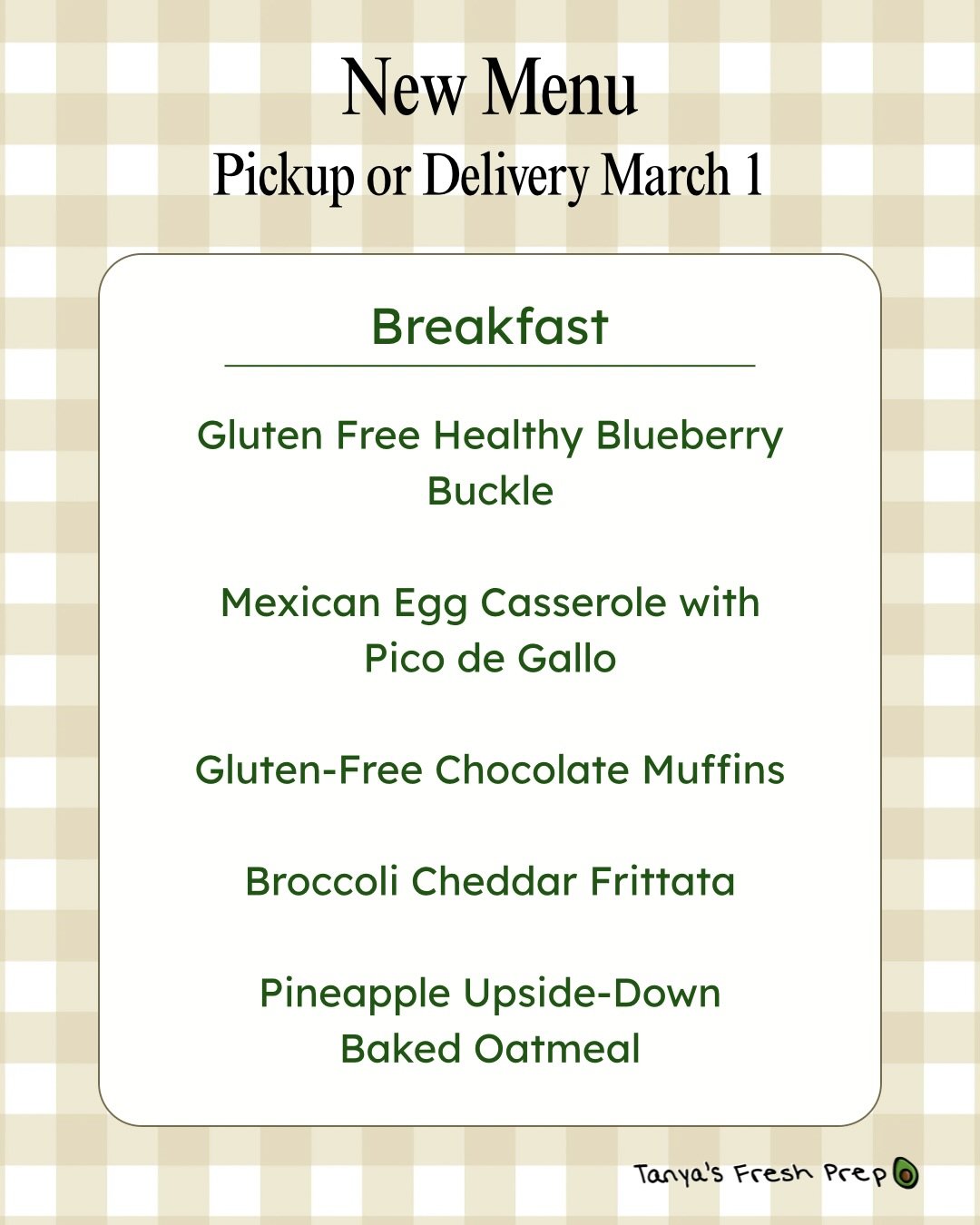 👏Grilled London Broil Steak. Pineapple Upside-Down Baked Oatmeal. Say no more! 

💚This week&rsquo;s menu is out and we&rsquo;re taking orders. Get your meals delivered or pick them up on Sunday, March 1st.

✨Visit Tanyasfreshprep.com or click the l