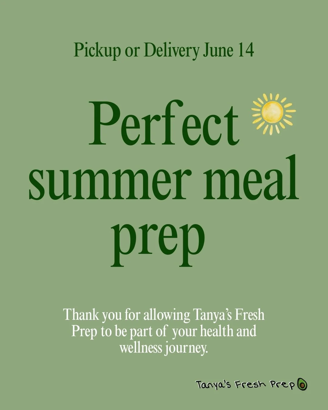 New week💚New Menu

This week&rsquo;s meals are the perfect way to start your summer. Local fruits and veggies bursting with flavor, color, and nutrients. You can visit tanyasfreshprep.com or click the link in our bio to order! 

#mealprepping #healt