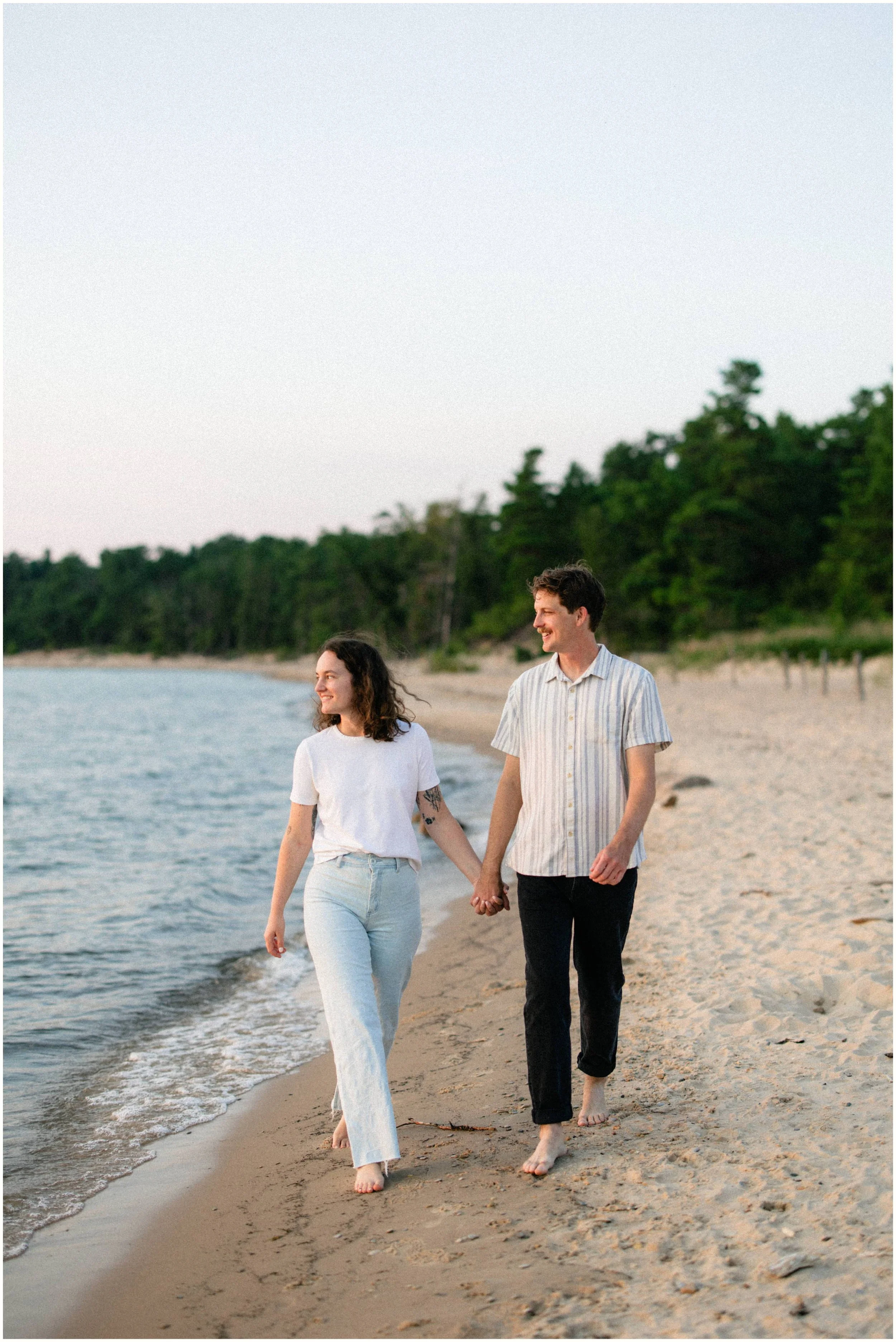 lake michigan sunset engagement